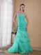 Sweetheart Turquoise Organza Mermaid Prom Dress With Beading