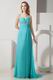 Straps Ruched Bodice Turquoise Chiffon Prom Dress With Beading
