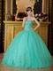 Princess Turquoise Organza Quinceanera Dress With Embroidery