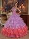 Lilac And Hot Pink Contrast Color Fashion Halter Quinceanera Dress