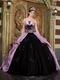 Strapless Appliqued Puffy Quinceanera Gown Lilac And Black