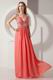 Inexpensive Straps Floor Length Watermelon Chiffon Prom Dress