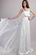 Watteau Train White Chiffon Prom Gown With Handmade Flowers