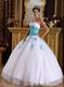 Sweetheart White Dress With Aqua Applique To Winter Quinceanera