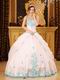 White Quinceanera Dress With Blue Appliques Dentate Bottom