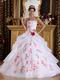 Strapless Quinceanera White Dress With Red Embroidery Destails