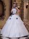 White Dress With Blue Flowers Single Shoulder Quinceanera Dress