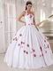 Halter White Quinceanera Dress With Wine Red Embroidery