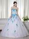 Aqua Applique Details White Fashionable Quinceanera Dress