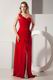 One Shoulder Rosette Dark Red Prom Dress Design With Sexy Split