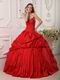 Pretty Crimson Floor Length Dress For Quinceanera Party