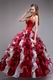 Wine Red Quinceanera Dress With Halter Ruffles Puffy Skirt