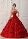 Wine Red Embroidery Young Women Quinceanera Strapless Dress