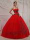 Trimed Dark Red Sweetheart A-line Quinceanera Outfits