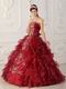 Bugundy Embroidered Quinceanera Gown Online Shop