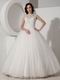 Ivory High-neck Floor-length Puffy Wedding Dress With Applique