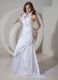 Simple Halter Taffeta Wedding Dress White Hand Made Flowers