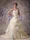 Strapless Lace Decorate Pretty Champagne Wedding Dress For Lady