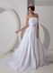 Cheap Strapless Cathedral Train White Puffy Wedding Dress