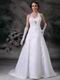 Discount A-line Halter White Wedding Bridal Dress With Applique