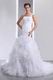 One Shoulder Flowers Straps Cascade Trumpet Wedding Dress White