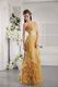 Goldenrod Prom Dresses With Handmade Rolled Flowers Bottom