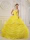 Bright Canary Yellow Picks-up Quinceanera Dress With Beading