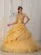 Gold Princess Women Quinceanera Dress With Appliqued Edge Of Skirt