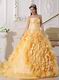 Strapless Chapel Train Daffodil Quinceanera Party Outfits
