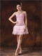 Good-looking Baby Pink Sequin Lace Dropped Layers Cocktail Short Dress