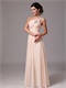 One Shoulder Pearl Champagne Prom Gowns With One Shoulder Skirt