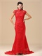 Pretty Short Sleeves Fully Flat Red Prom Evening Dresses Manufacturer