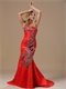 Mermaid Red One Shoulder Prom Dress With Peacock Embroidery