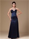 Navy Blue Satin V Cut Out Stylish Formal Evening Gowns For Women