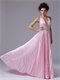 Pink Pleat Wrinkled Fabric Long Prom Gowns Deep V Neck