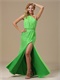 Gathering Banquet Prom Dress Spring Green One Shoulder Slit Skirt