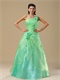 Mint Apple Green One Shoulder Prom Dress With Hand Made Rose Folwers