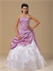 Embroidery Lilac Taffeta Prom Dress With Floor Length White Skirt