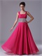 Fuchsia Double Straps Floor Length Prom Dress Ruched Lace-up Back