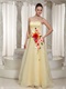 Strapless Floor-length Daffodil Organza Prom Dress With Colorful Petals
