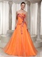 Hot Sell Classical Style Orange Organza Sweetheart Prom Dress Appliques