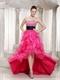 Girlish Bright Hot Pink High-low Thick Ruffles Prom Gowns Bustle Outdoor