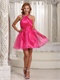 Beading Halter Strap Shiny Organza Hot Pink Cocktail Wear