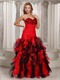 Amazing Sheath Black and Red Organza Ruffles Prom Gowns Decent