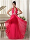 Coral Chiffon Halter Zipper-up Long Prom Gown Factory Direct Shipping