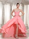 Watermelon Knee Length Chiffon High Low Party Gowns With Waist Layers Cloak