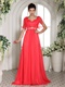 Coral Red Square Wing Sleeves Design Evening Party Dress V Shaped Back