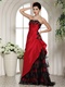 Mix-Match Red and Black Taffeta and Organza Layeres Skirt Dress Prom Bustle