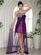 Eggplant Purple Short Social Dancing Prom Dress High Low Waist Cloak