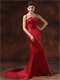 U-Shaped Strapless Mermaid Red Satin Beauty Contest Pageant Dress